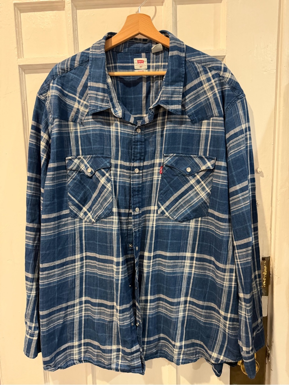 Levi's Navy and White Plaid Shirt